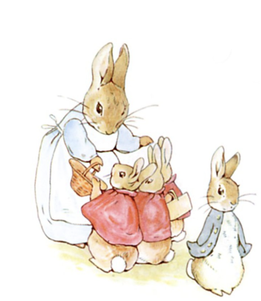Here are Peter Rabbit and his family, created by Beatrix Potter and the subjects of many of her little books. (Image Credit: M.L.Wits, CC BY-SA 4.0 , via Wikimedia Commons)